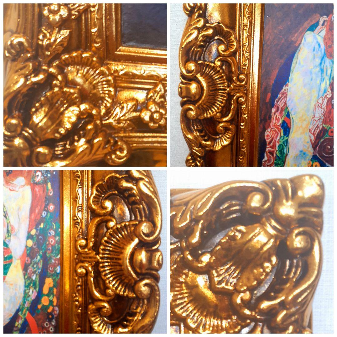 グスタフクリムト作画 TheMaiden 良質キャンバス 豪華 金箔額縁付