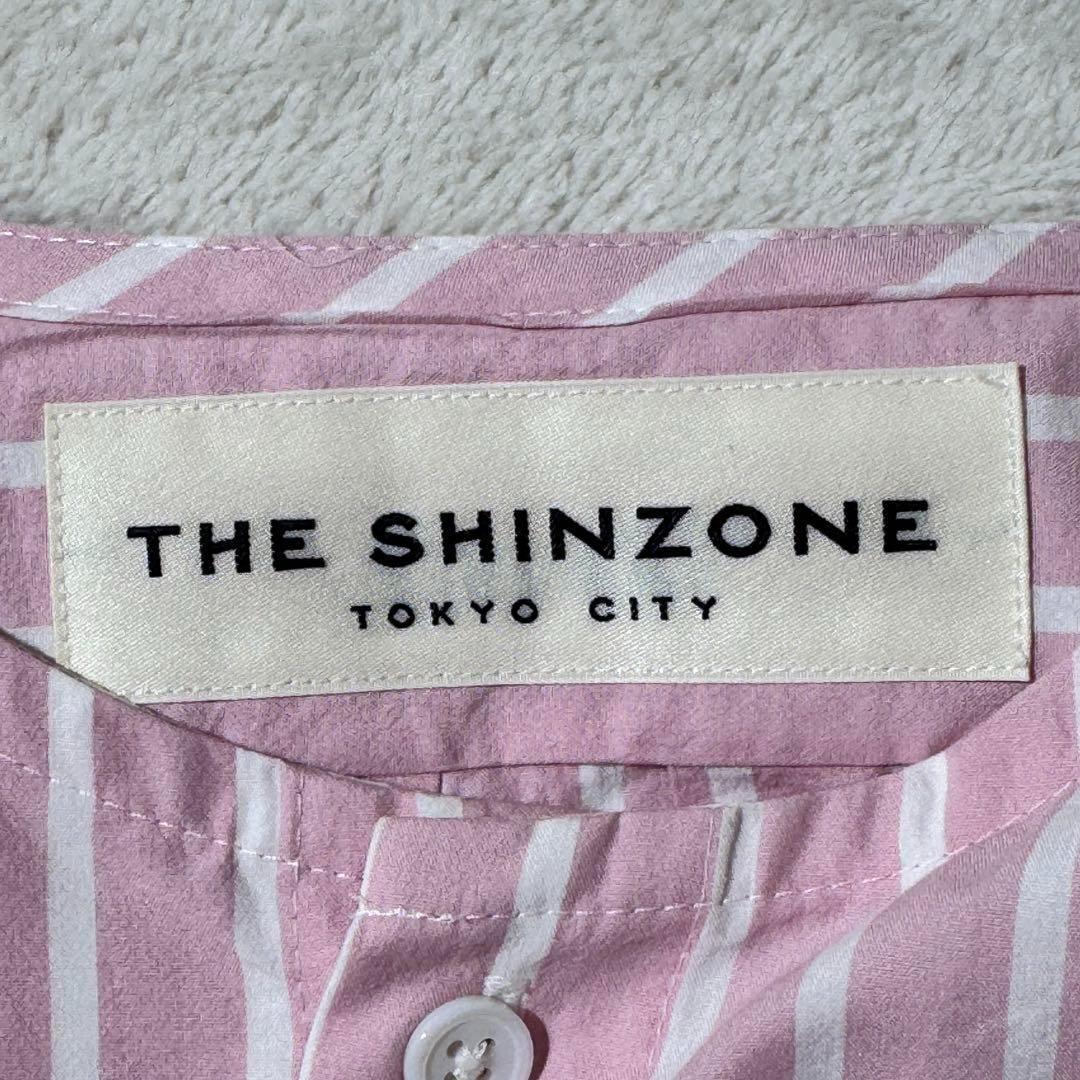 シンゾーン NOCOLLAR SHIRTS ノーカラーシャツ ストライプ ピンクの