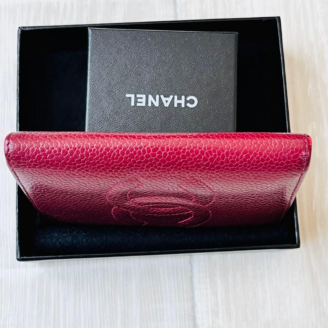 ヴィンテージ CHANEL カードケース 名刺入れ キャビアスキン レッド 赤