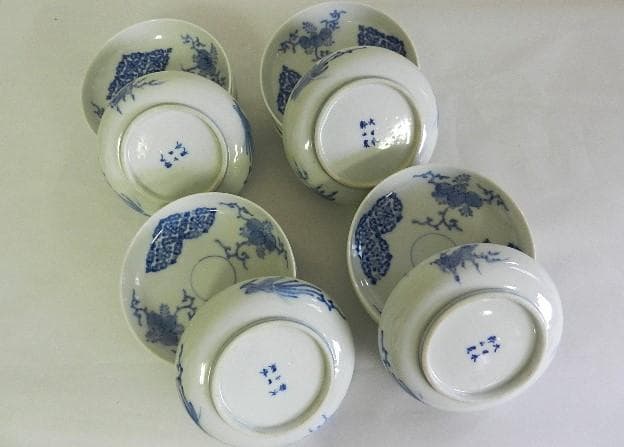 京焼「初代 幹山伝七」作 藍繪深皿20客（裏印「大日本幹山製