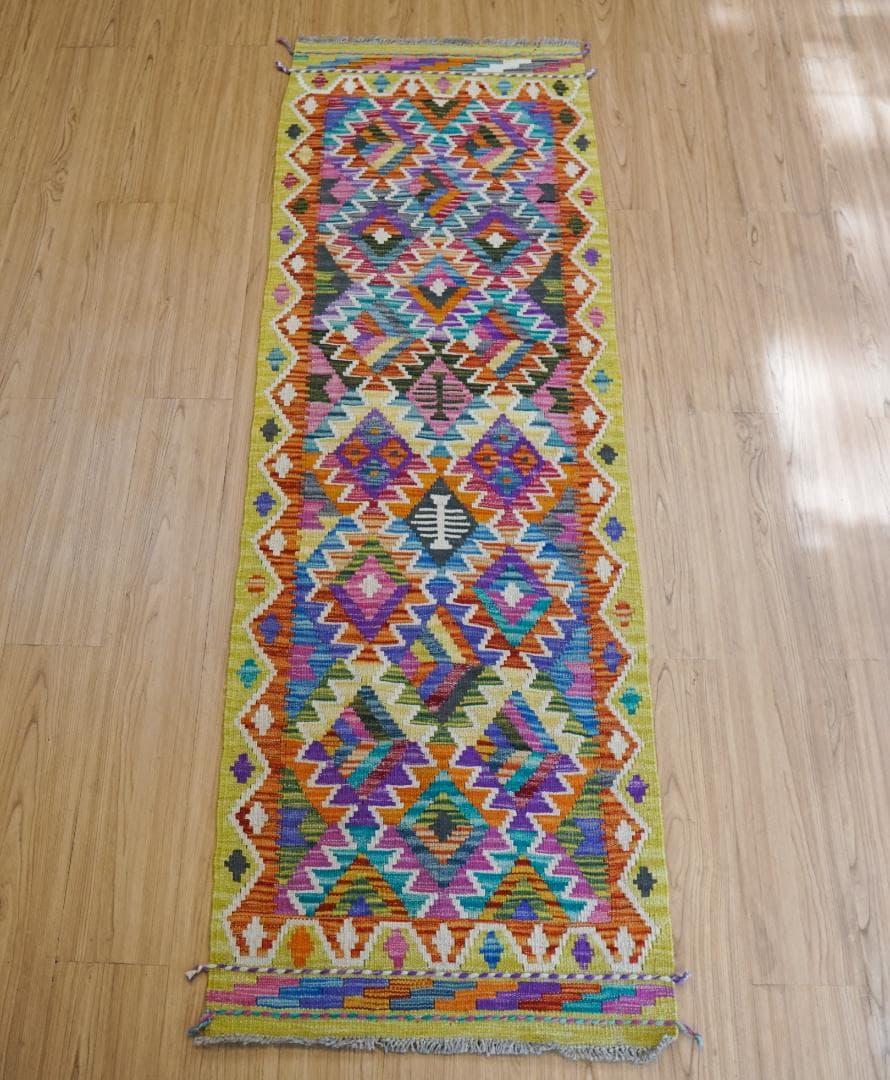 191×60cm アフガニスタン手織り キリム　ランナー　トライバルラグ ヴィンテージ トライバルラグスマックキリムアフガニスタン手織り