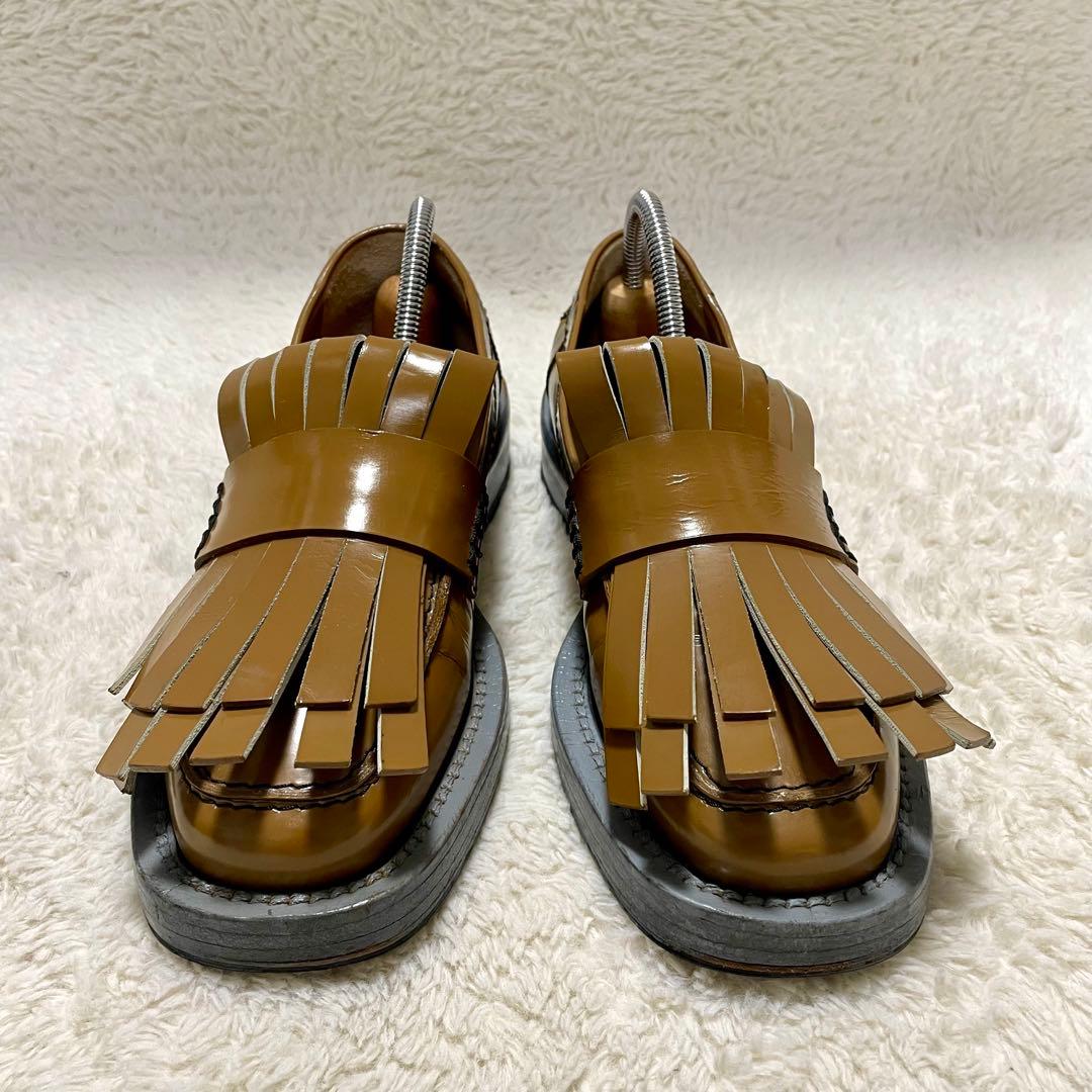 MARNI マルニ フリンジ キルト レザー 厚底ローファー キャメル 36