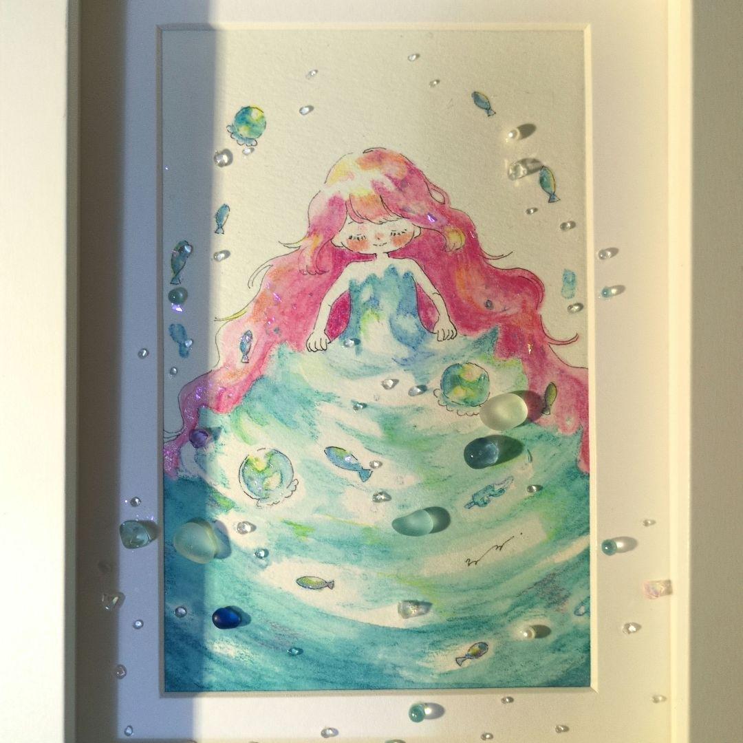 ☆木村智博「たわむれる」木製パネル アクリルガッシュ 色鉛筆 鉛筆 額付き