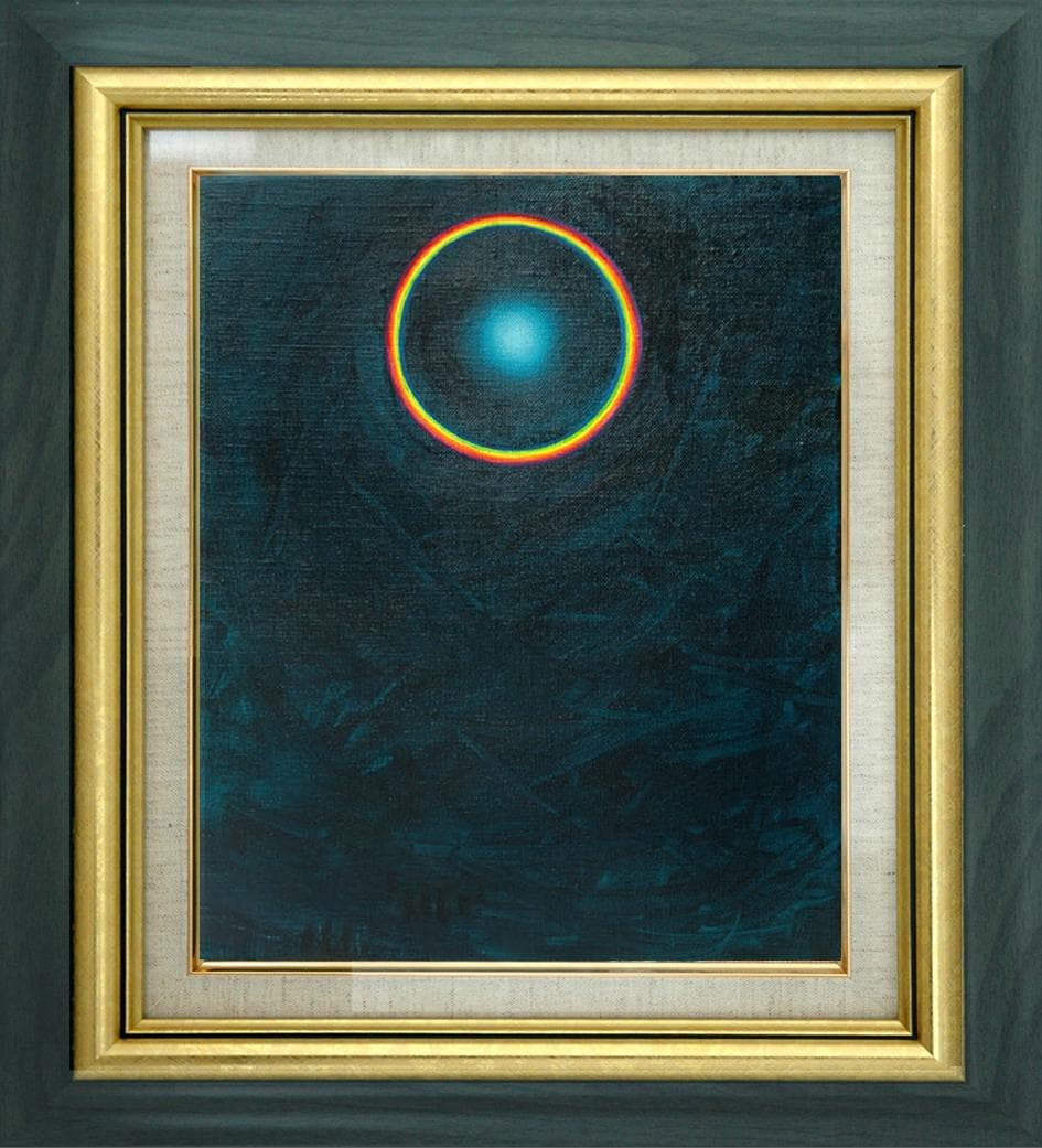 油絵 菅家令子 絵画インテリア額付(青緑＋金色の枠)F3-GB62023祈り希望 油絵 菅家令子 絵 絵画インテリア額付(青緑＋金色の枠) F4-071012女性