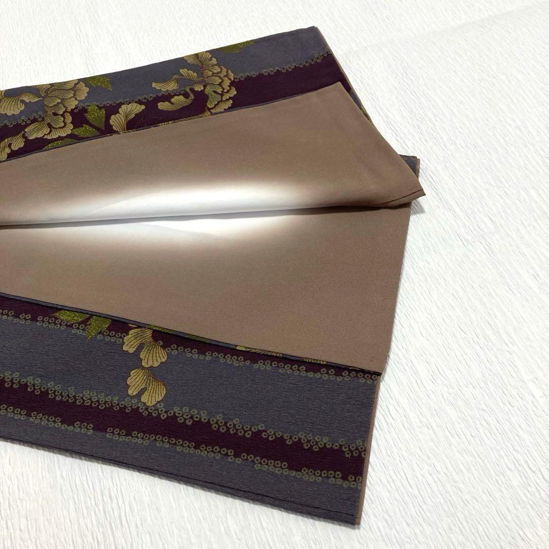 美品✨】撫松庵 洗える着物 小紋 牡丹 縦縞 灰紫 灰青紫 アンティーク調