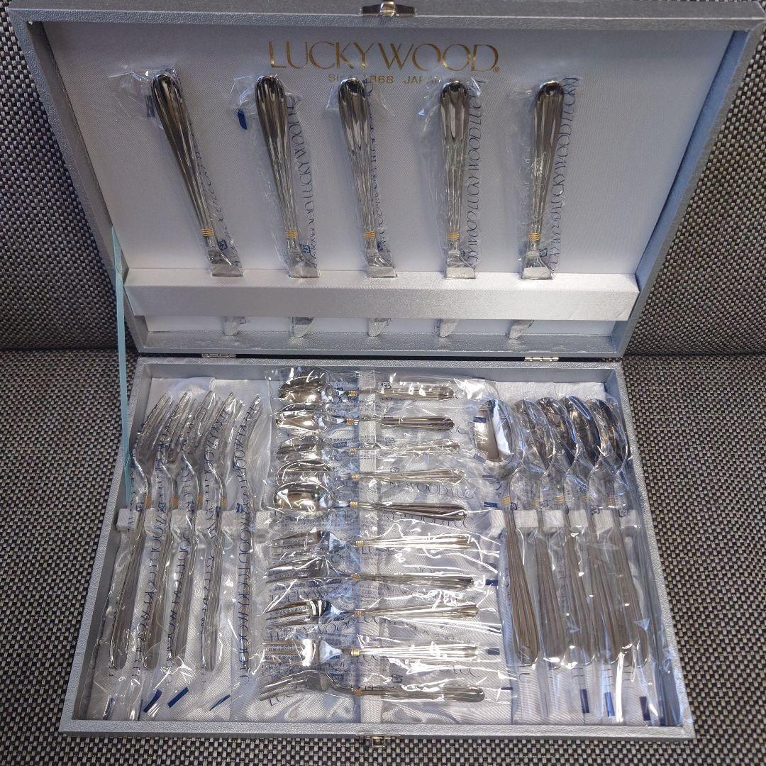 L⑩ラッキーウッド　サントラル金彩　カトラリーセット（25本:5種✕5本） LUCKY WOOD（ラッキーウッド） カトラリーセット ナイフ フォーク