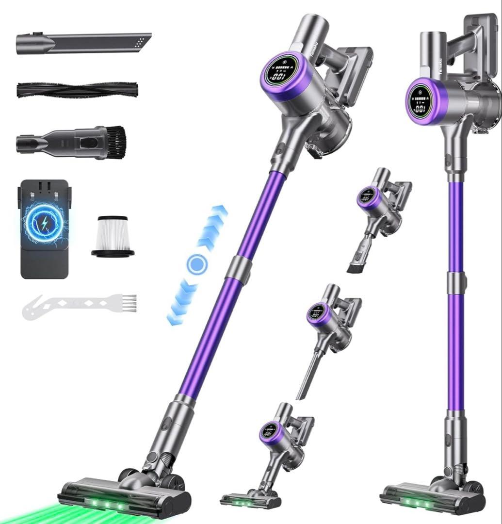 掃除機 コードレス 紫 強力吸引 65分連続稼働 自立式 AI汚れ自動検知