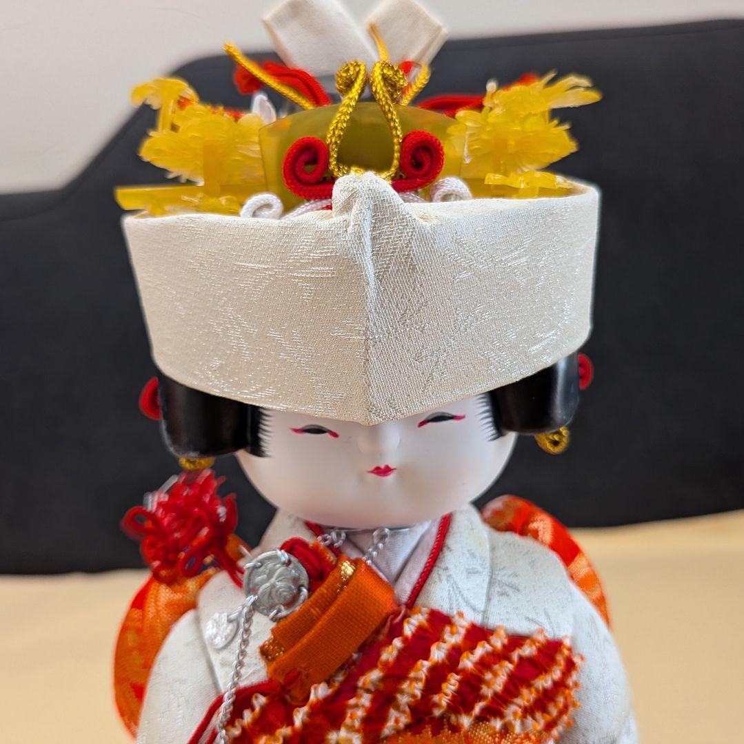 花嫁 木目込人形 白無垢 白赤衣装／共箱あり／木目込花嫁人形 高さ約