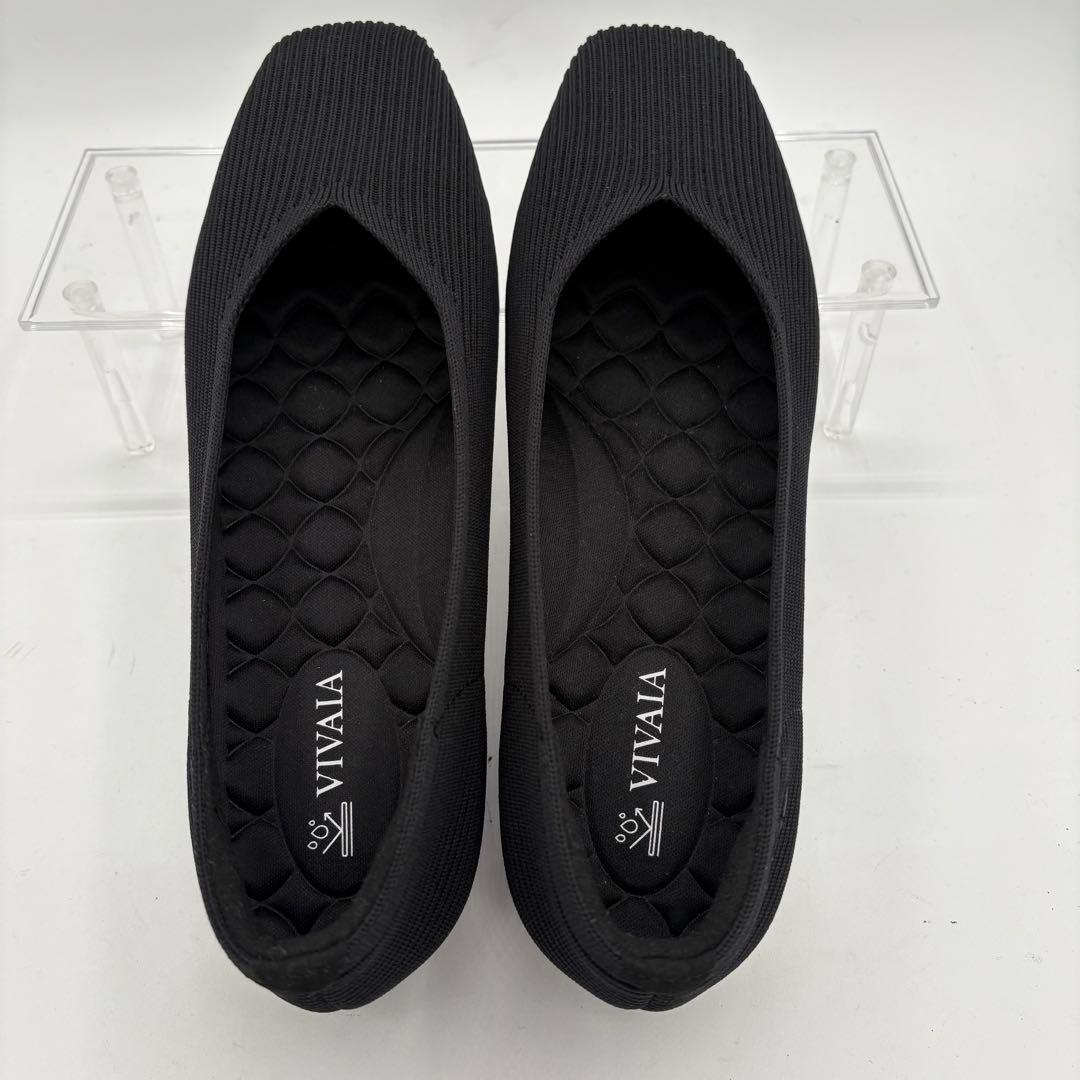 【未使用】ビバイア　【24.5cm】フラットシューズ　スクエア　Vカットブラック