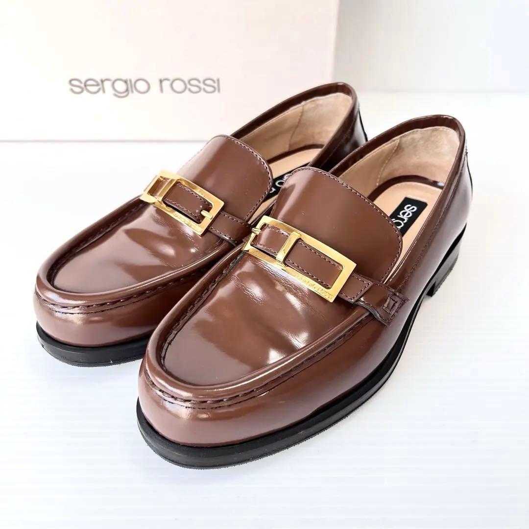 人気✨ セルジオロッシ SR NORA ローファー ブラウン バックル 23 極美品✨ セルジオロッシ SR NORA ローファー ブラウン バックル 23