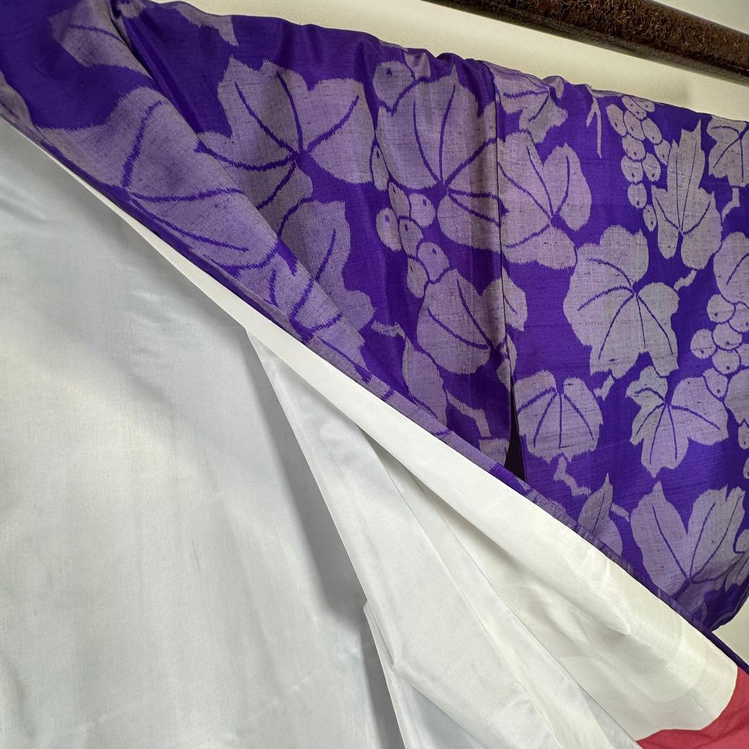 超美品 袷 正絹 着物 157 アンティーク ヴィンテージ 銘仙 紫 ぶどう