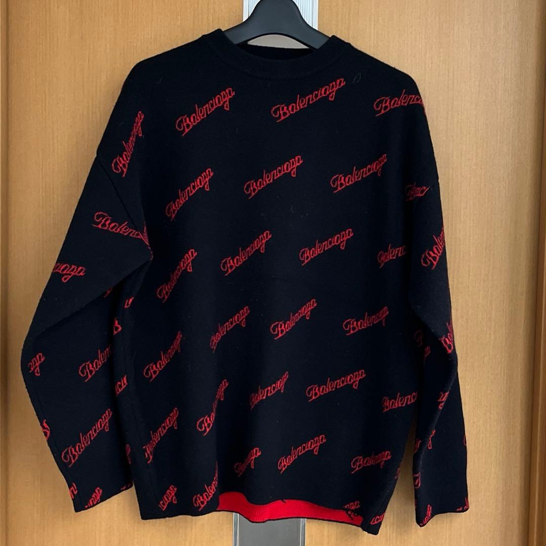 BALENCIAGA バレンシアガ　ロゴセーター ブラック×レッド　黒　赤 中古・古着通販】BALENCIAGA (バレンシアガ) ニット ブラック サイズ:S