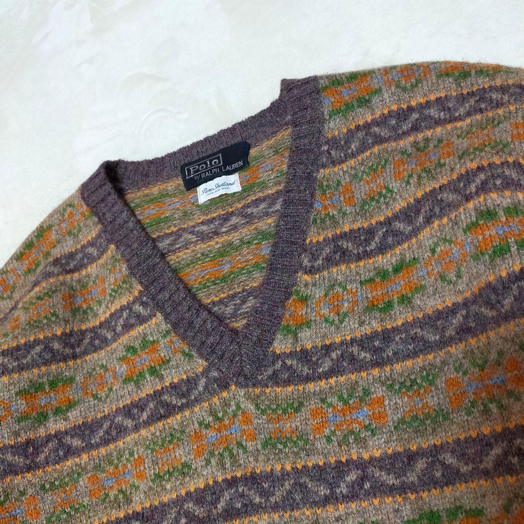 美品 90S ポロラルフローレン フェアアイル柄 シェットランドウール ニット