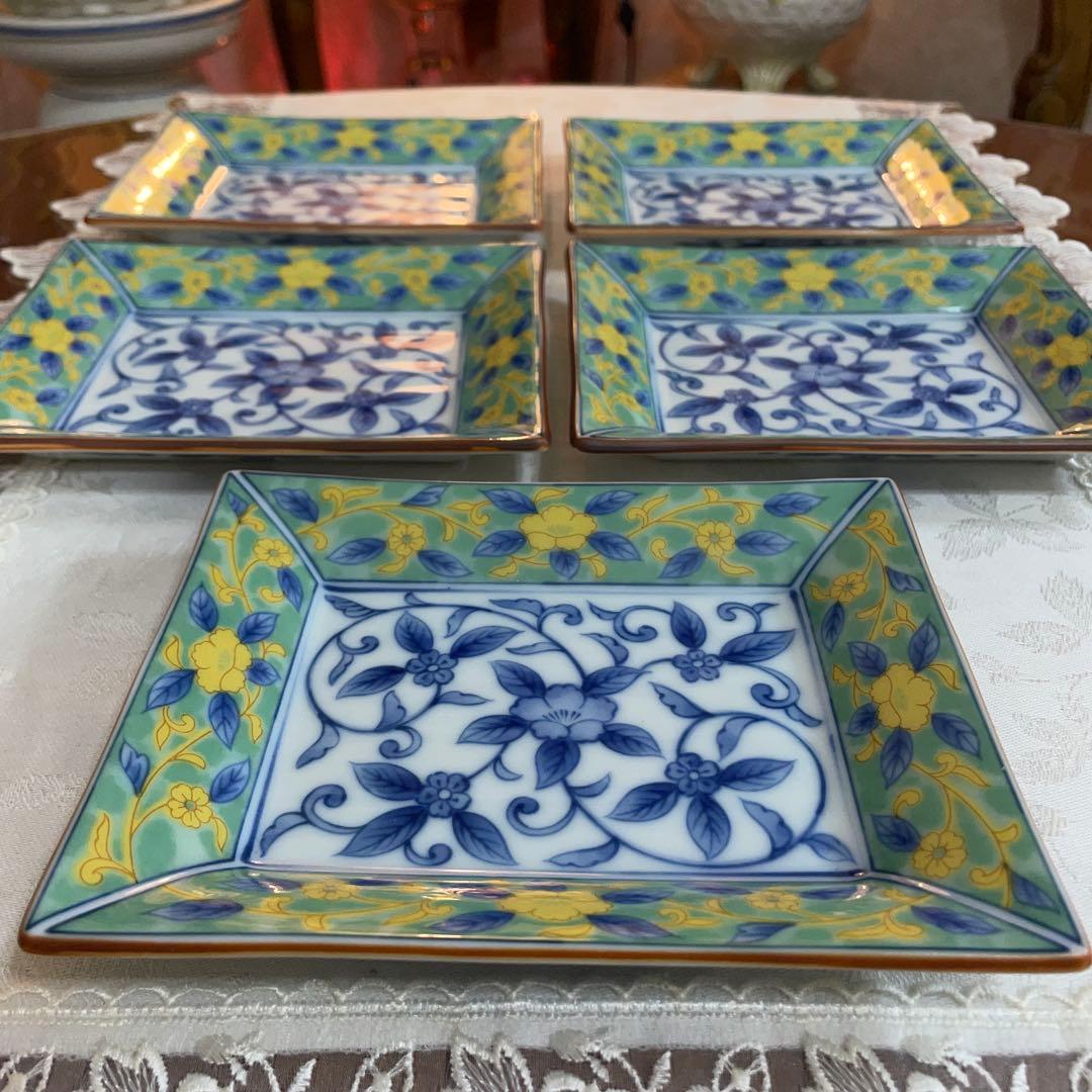 前畑陶器 庫山窯 緑彩華 唐草 角皿 銘々皿5枚セット 未使用 - メルカリ