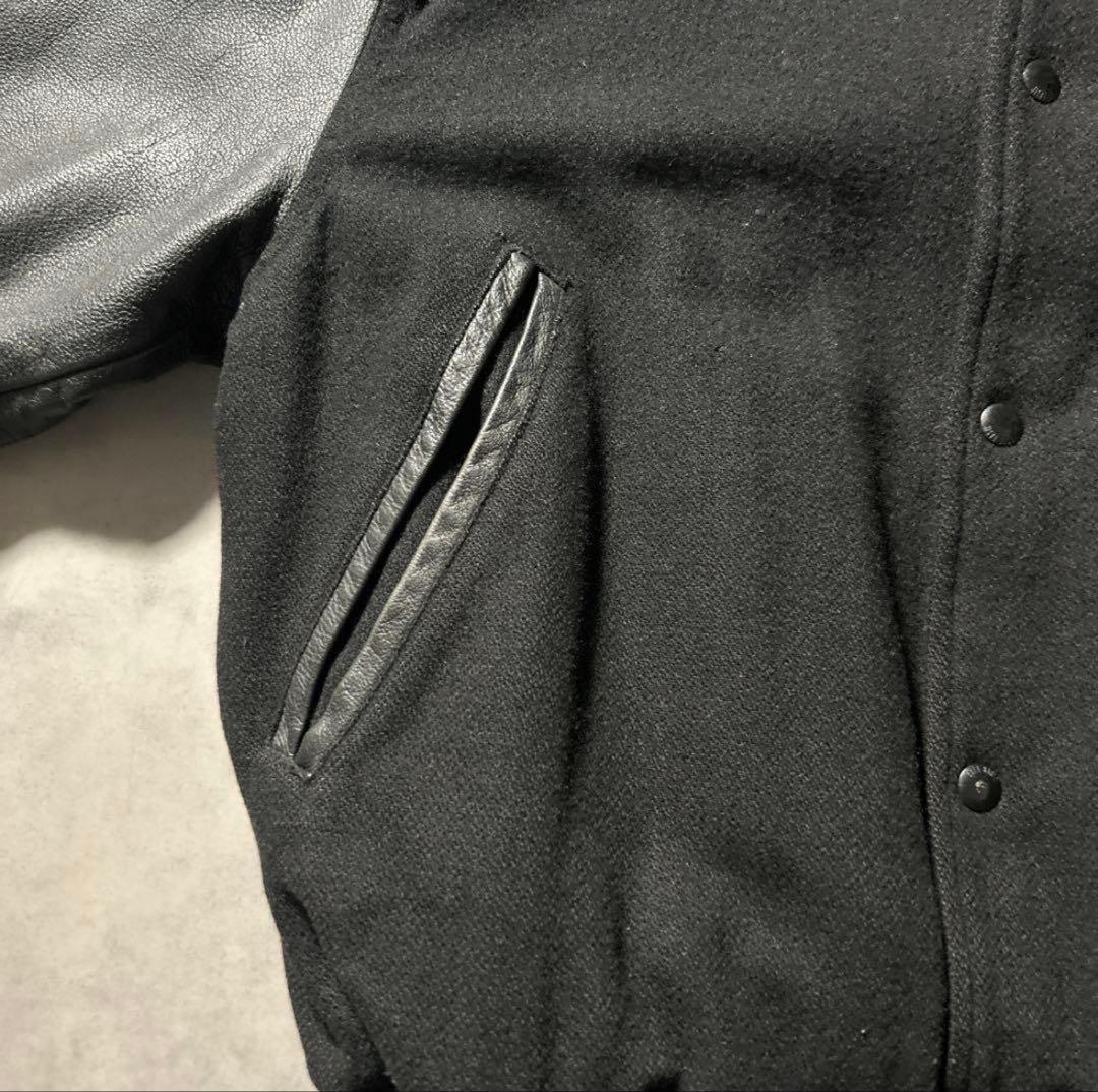 BALL BASIC ブラック レザー 刺繍 カレッジロゴ デザイン スタジャン