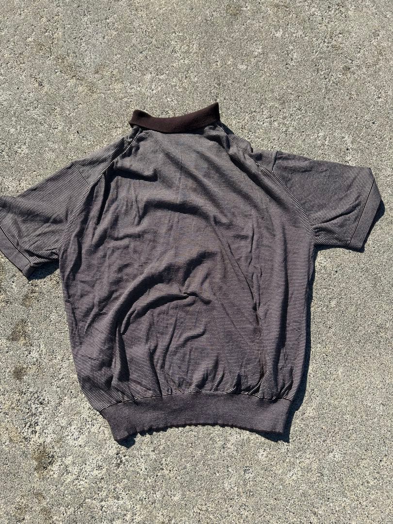A PRESSE ブラウン ストライプ ポロシャツ 半袖