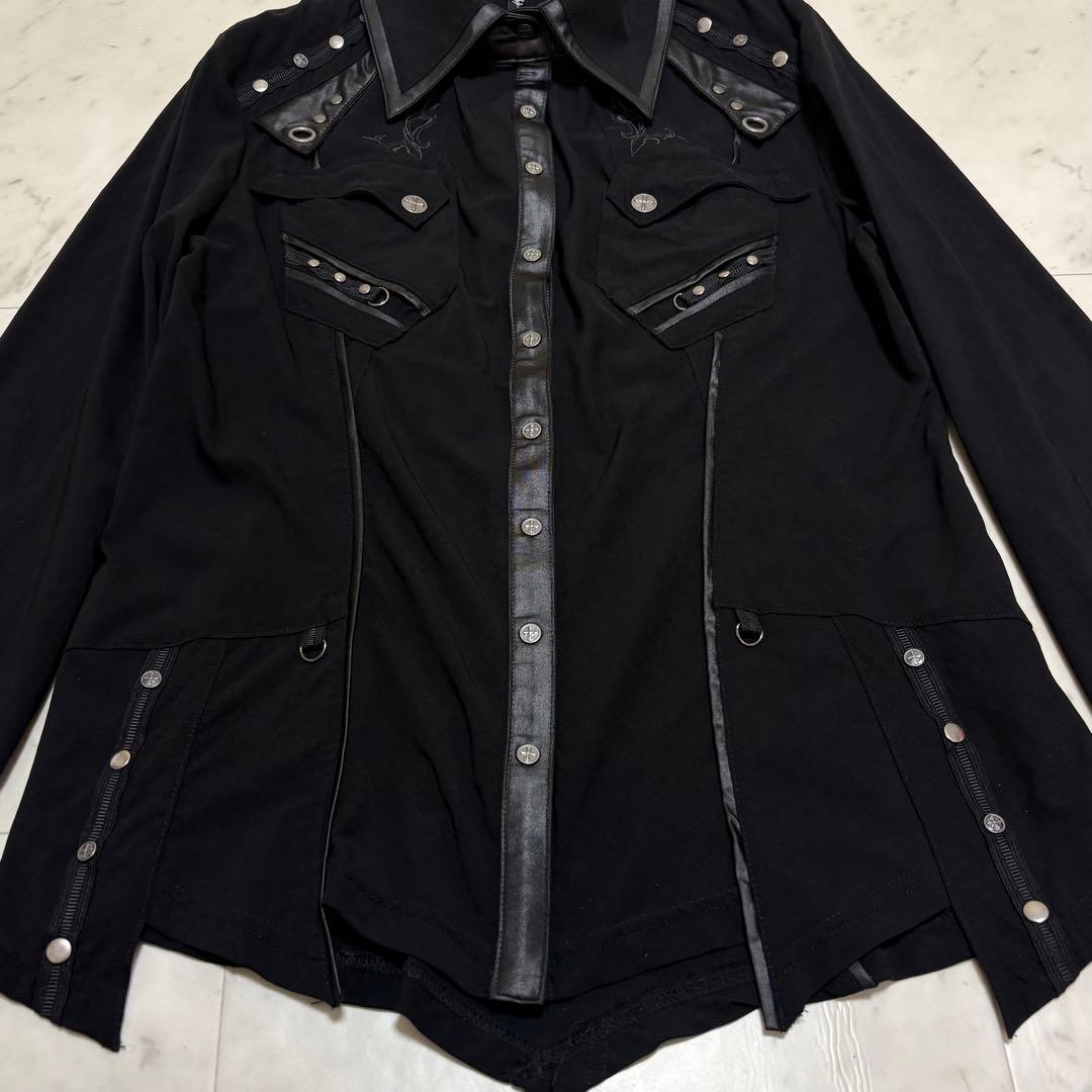 美品 オッズクローチェ 刺繍 スタッズ シャツ 十字架ボタン ゴシック