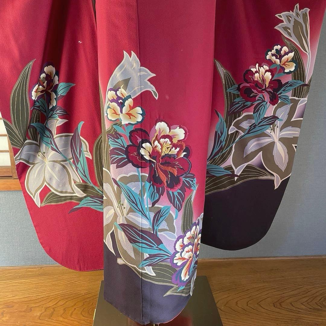 振袖フルセット 高身長 刺繍友禅 成人式振袖 振袖 裄丈69 ➕サイズ 赤