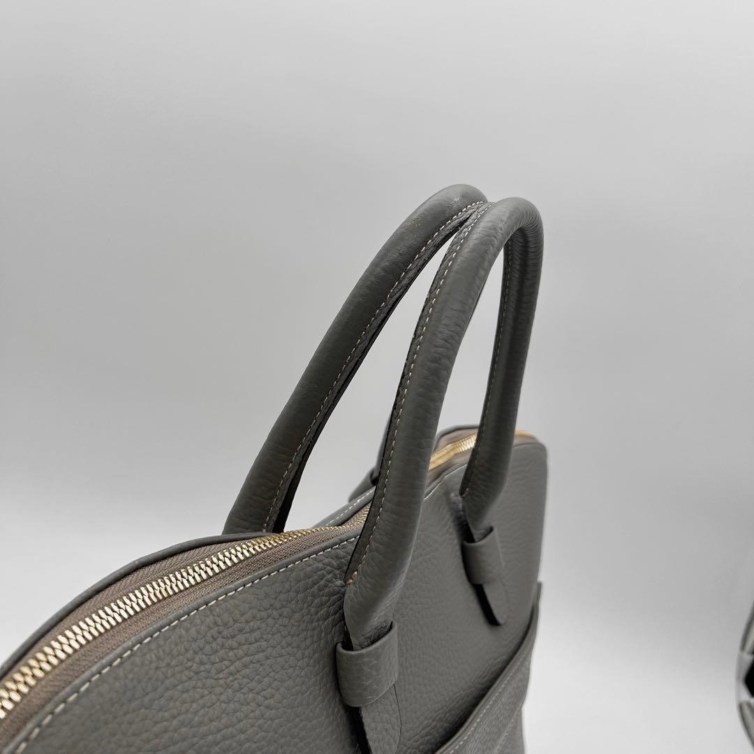 美品 トフアンドロードストーン ビジネスバッグ 2way グレー レザー A4◎