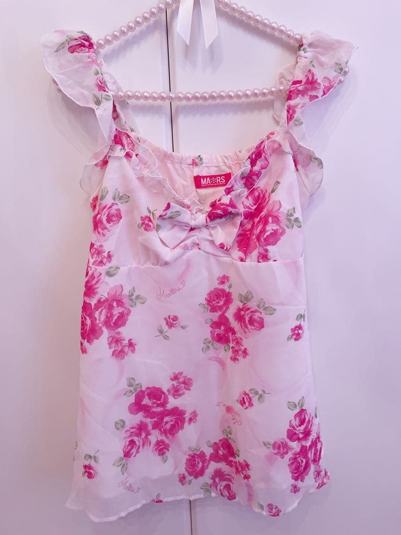 希少 マーズ MARS ピーチ薔薇柄キャミソール 平成ギャル Y2K MA*RS】【通販限定販売】幾何学バラ柄キャミソール - ピンク size-F