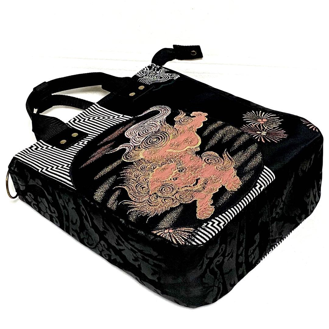 395 帯リメイク 桜色の唐獅子のBOX型3wayバッグ - メルカリ