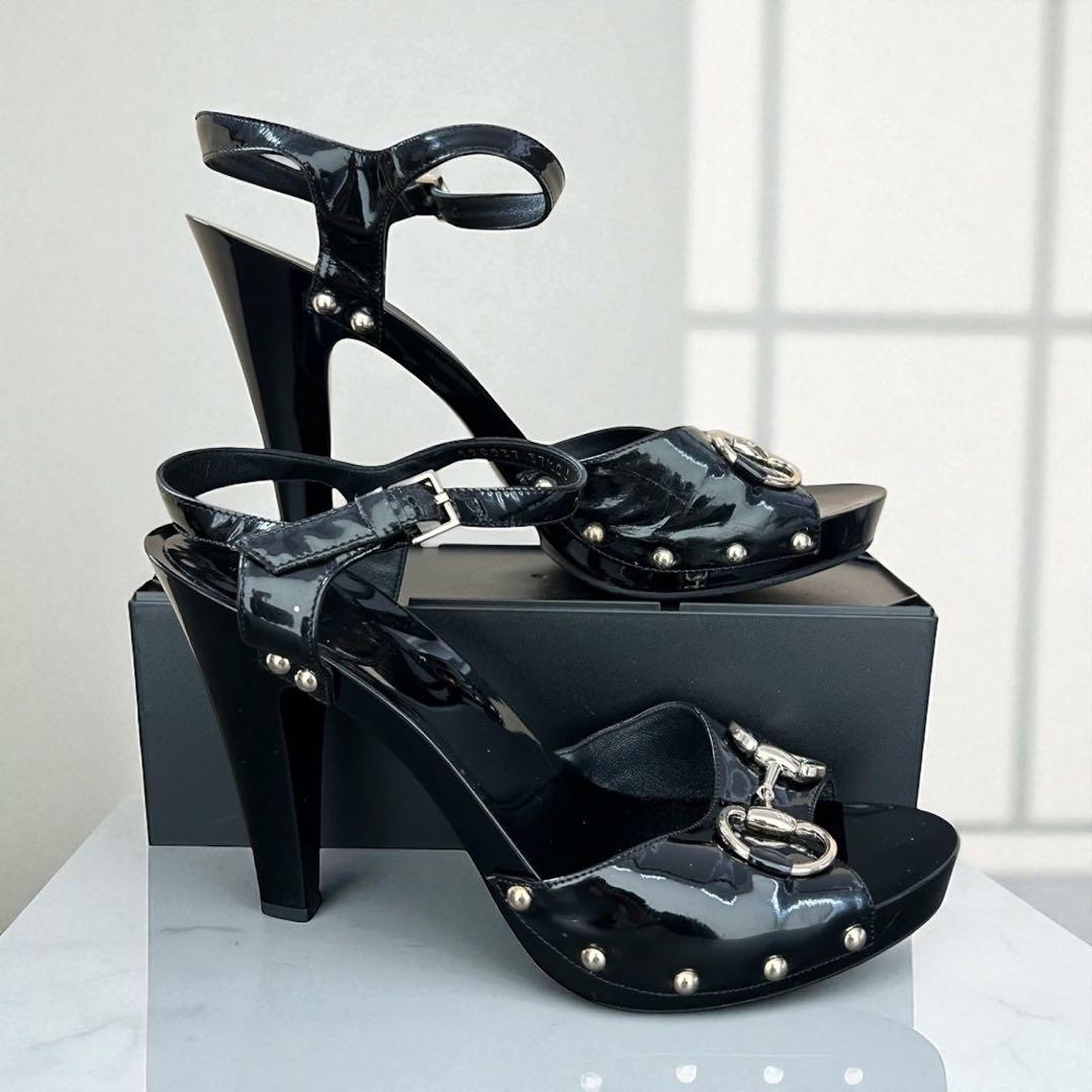 GUCCI ホースビット サンダル　スタッズ　パテントレザー　24.5cm