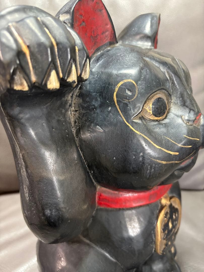 木製 黒の招き猫 置物 レトロ - メルカリ