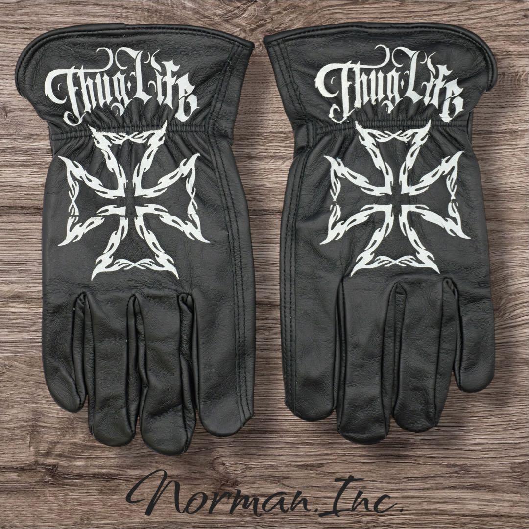 牛革 レザーグローブ アメリカン バイク ハーレー カスタム 手袋 黒 L