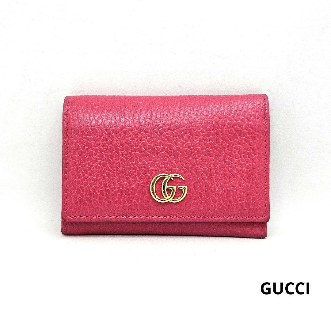 GUCCI GGロゴ マーモント レザー 名刺入れ カードケース ピンク GUCCI - グッチ GUCCI カードケース 二つ折り GG マーモント 名刺入れ