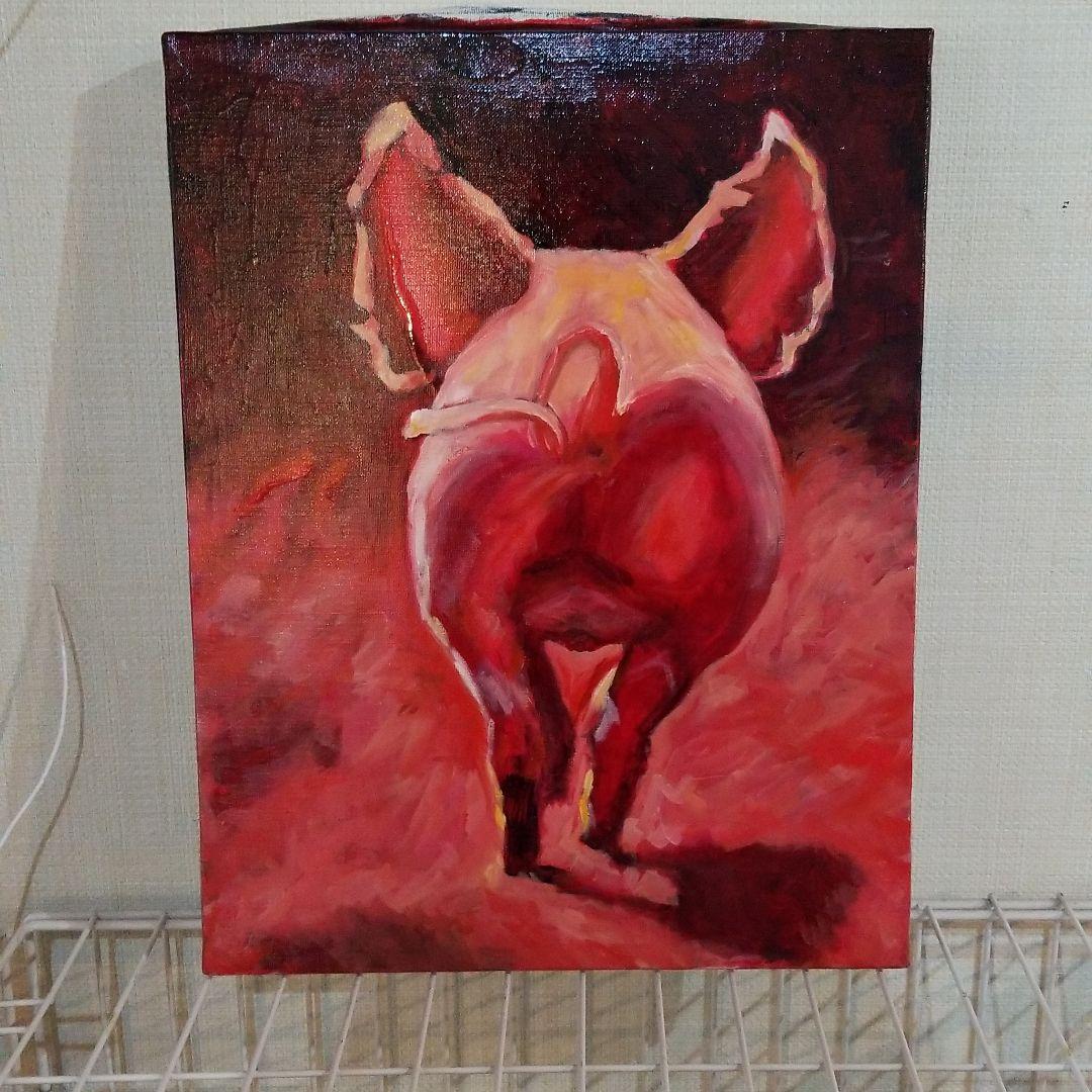 油絵　みーちゃん　夕方帰る子豚 あったかくして過ごしてね♡ #ぷー #ぶた