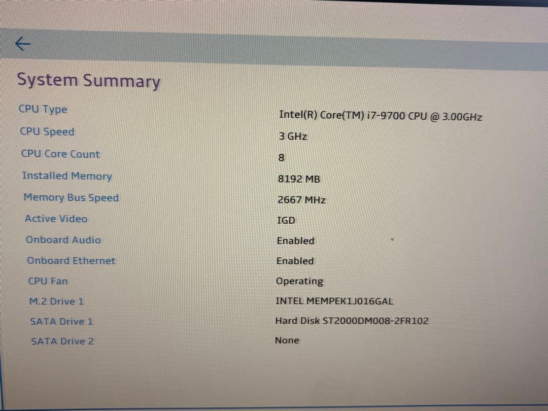 CPU Intel Core i7-9700 CPU 3.00GHz