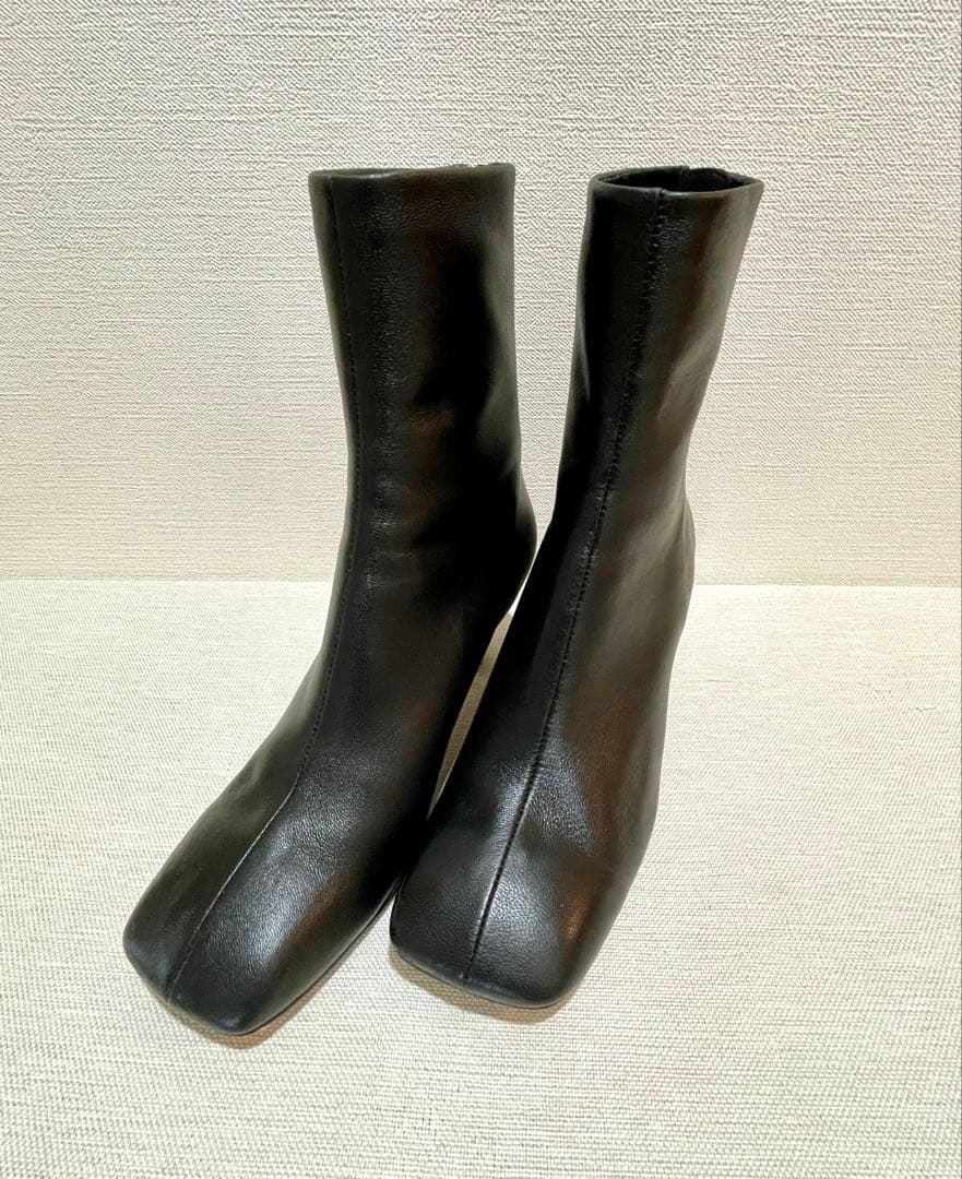 最終‼️本革歩きやすいLoungedressGALENAスクエアトゥブーツ美品黒