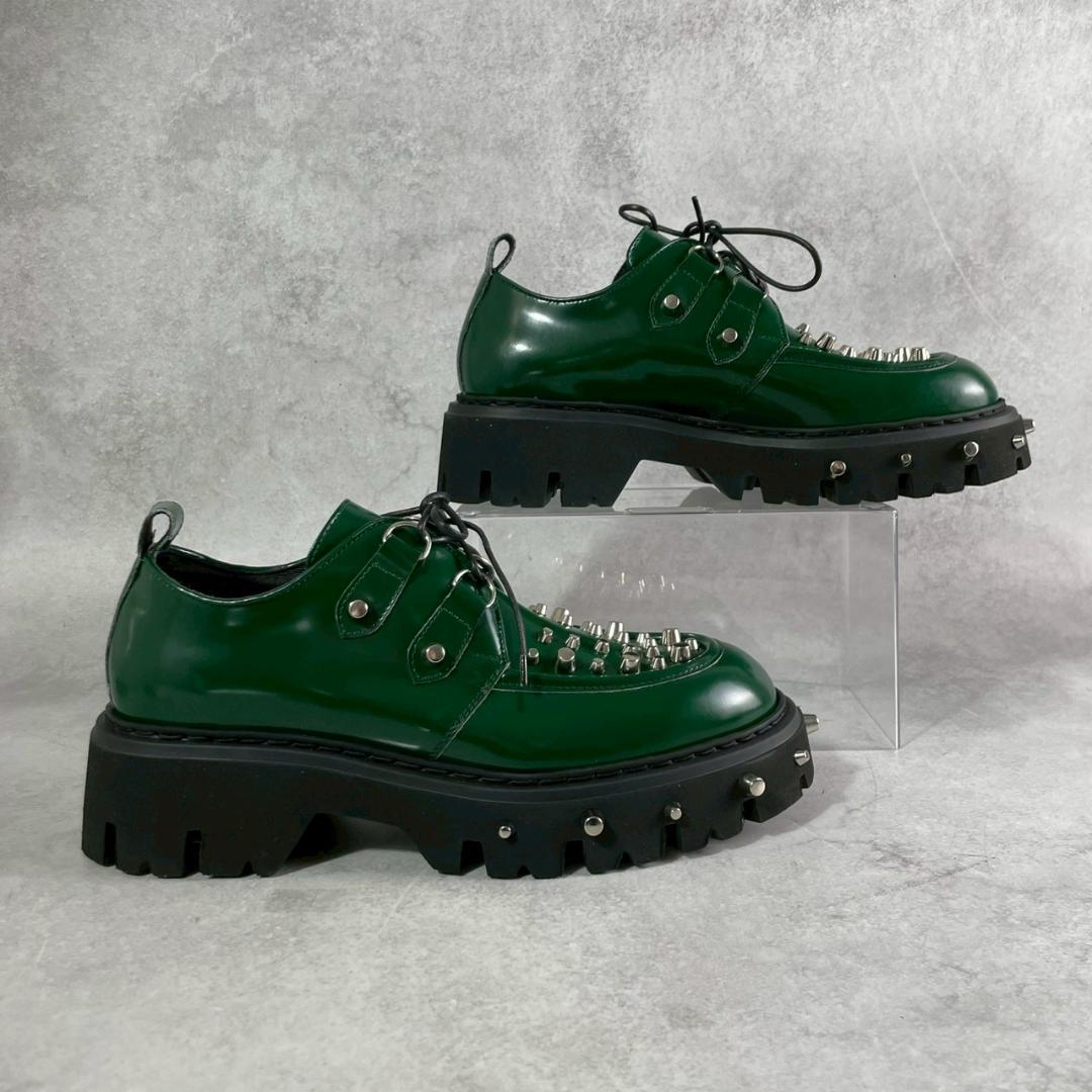 未使用 N21 スタッズ 厚底 ダービー レザー レースアップ グリーン 緑