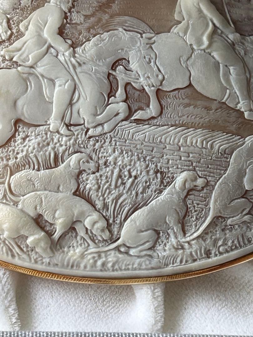 スーパービッグサイズ　シェルカメオ　狐狩り　緻密　精巧　臨場感　うっとり♡