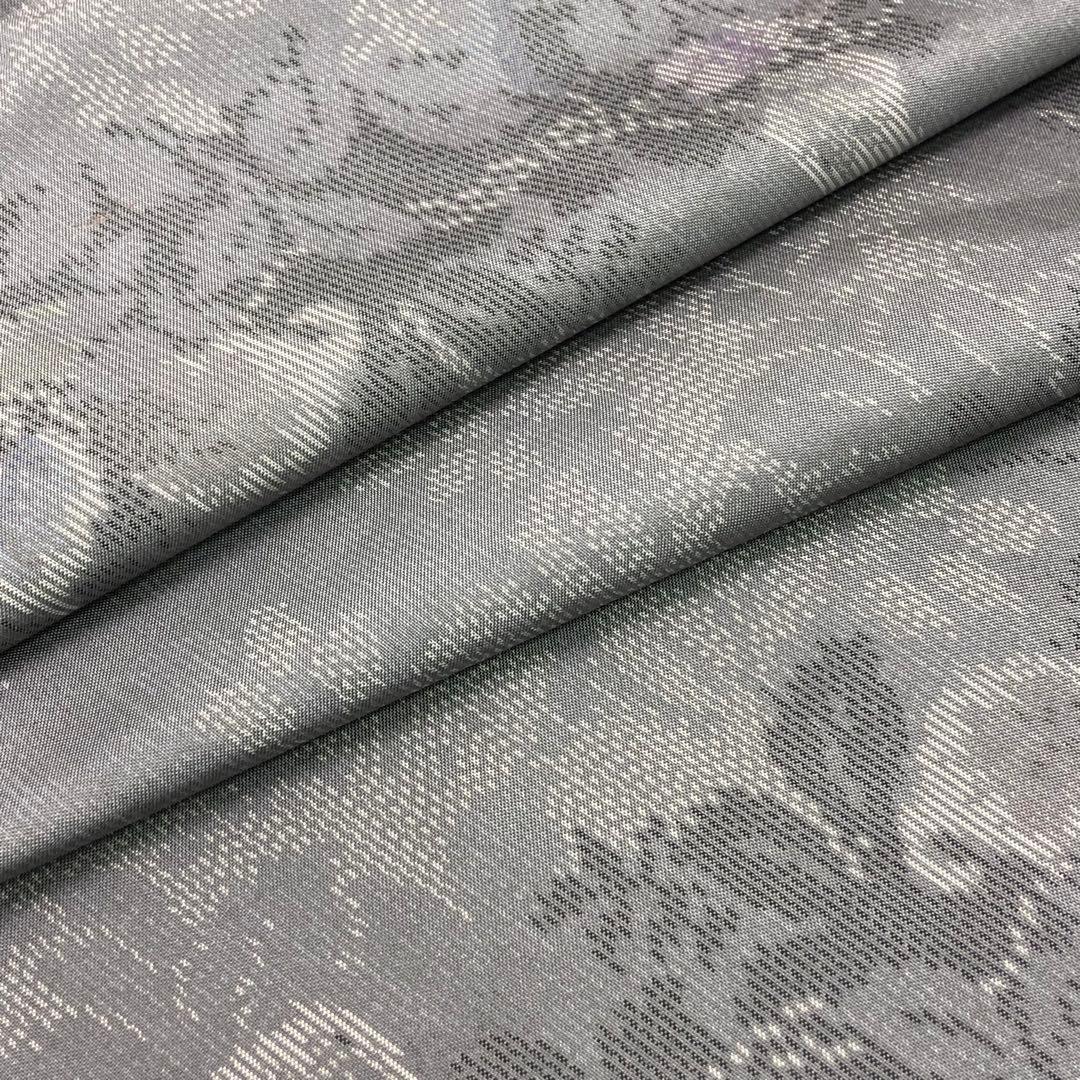 本場大島紬 証紙付 横双 花模様 葡萄鼠色 KK-1764