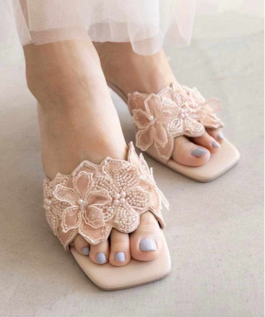 新品未使用】RANDA フラワー×ビーズ ミュールサンダル M ピンク