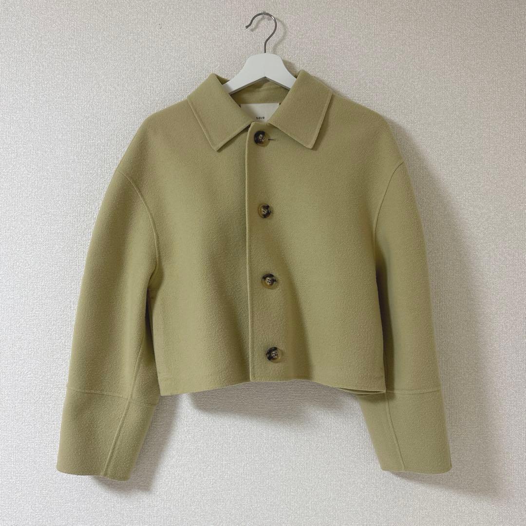 美品】Naveメルトンリバー ステンカラークロップド コート イエロー 1