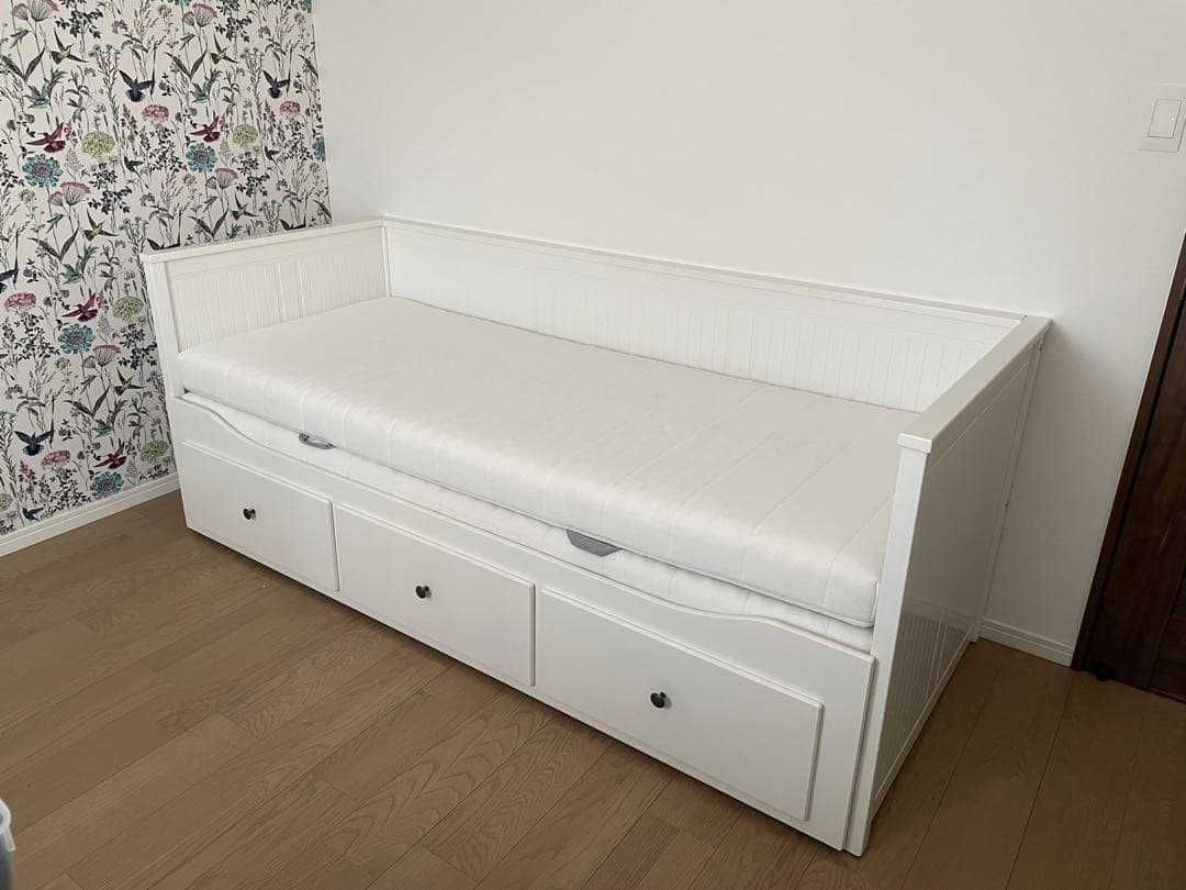 IKEA ヘムネス　マットレス2枚付きHEMNES HEMNES ヘムネス デイベッド 引き出し3/マットレス2付き, グレー/オン