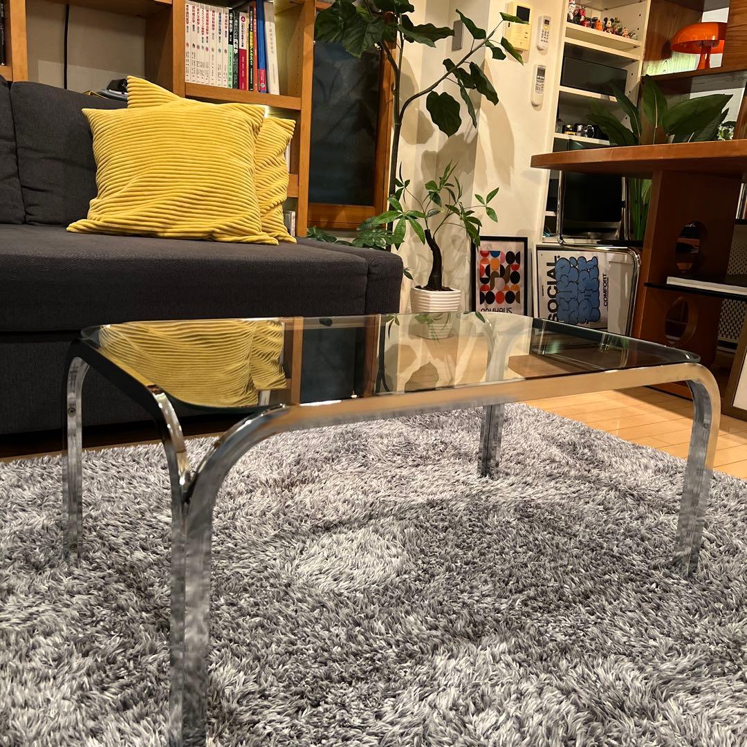 ミッドセンチュリー アイアンフレーム センターテーブル ガラス