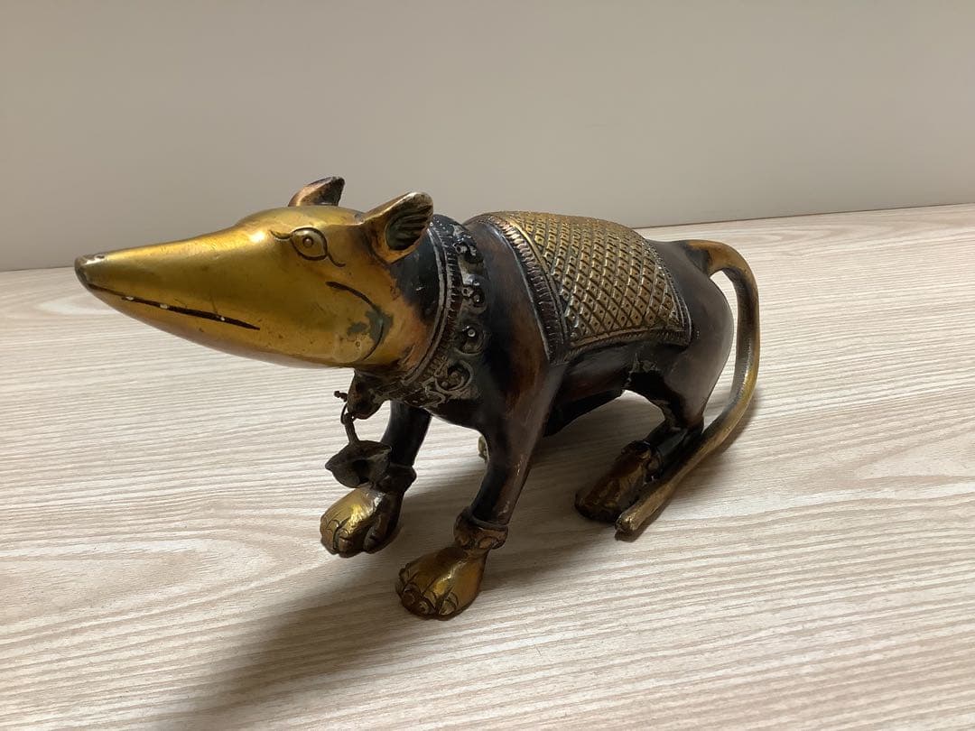 《 チベット密教　ヒンドゥー教　新品 》 マウス　幸運の使い　真鍮　約1420g