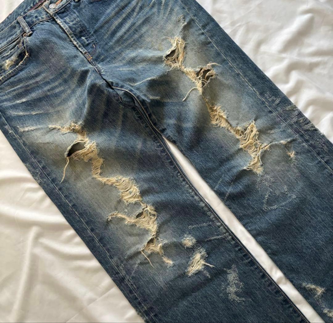 00's y2k ダメージデニム フェード ヒゲ グランジ archive - メルカリ