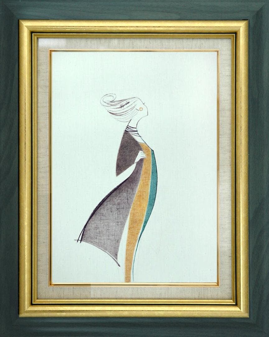 油絵 菅家令子 絵 絵画インテリア額付(青緑＋金色の枠) F4-080814女性 油絵 菅家令子 絵 絵画インテリア額付(青緑＋金色の枠) F4-071012女性