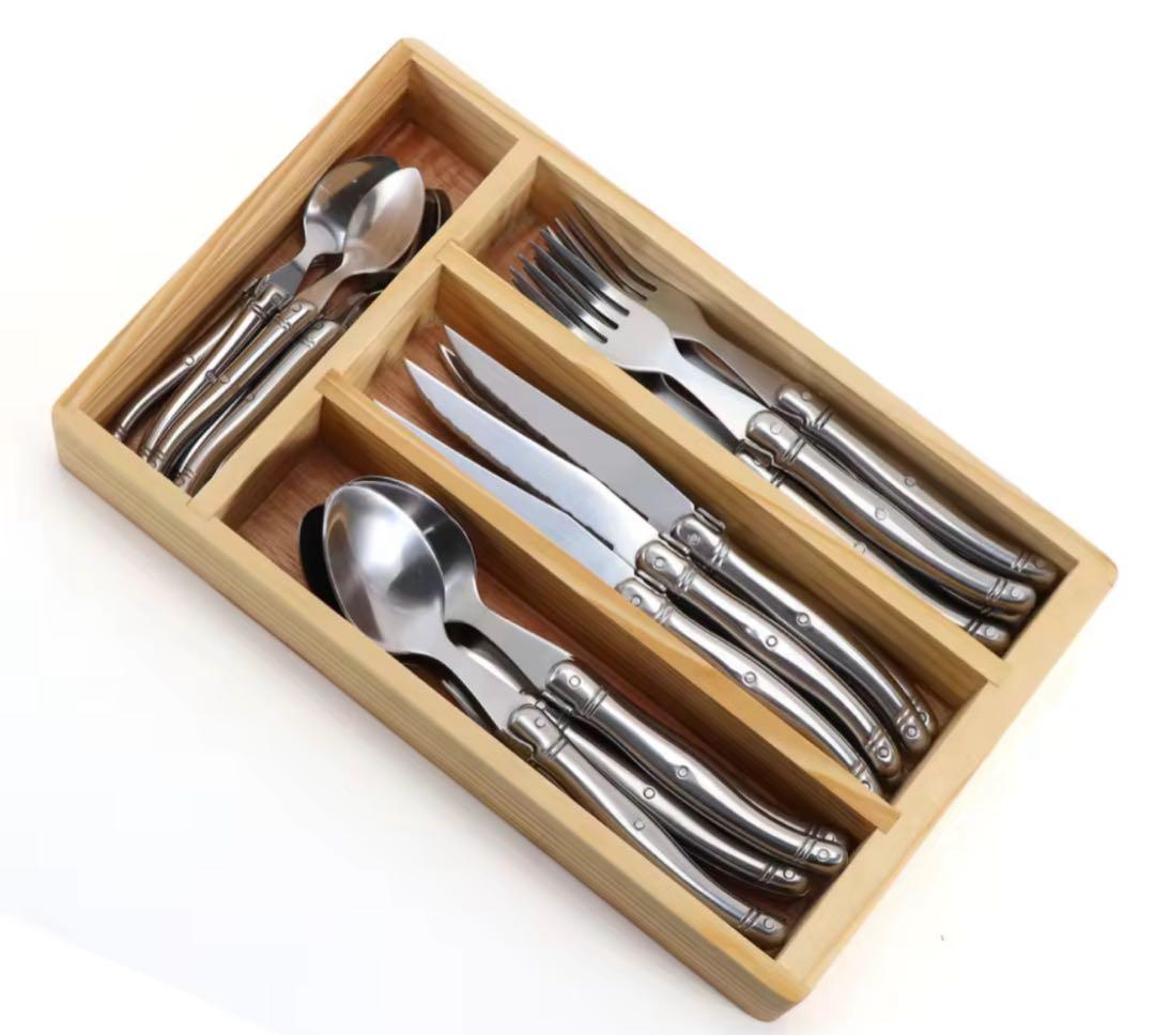 Laguiole カトラリーセット ２４本入り刻印なし木箱付き　シルバー ライヨール ラギオール ディナーカトラリー24ピースセット 木箱入り