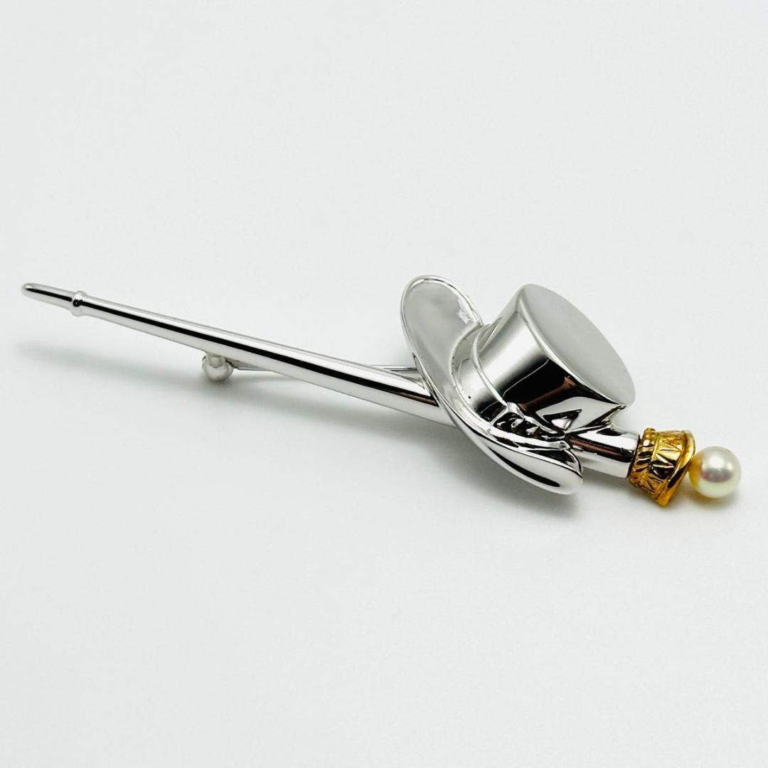 MIKIMOTO コンビ　ブローチ　パール　ハット　ステッキ　k18 シルバー MIKIMOTO コンビ ブローチ パール ハット ステッキ k18 シルバー
