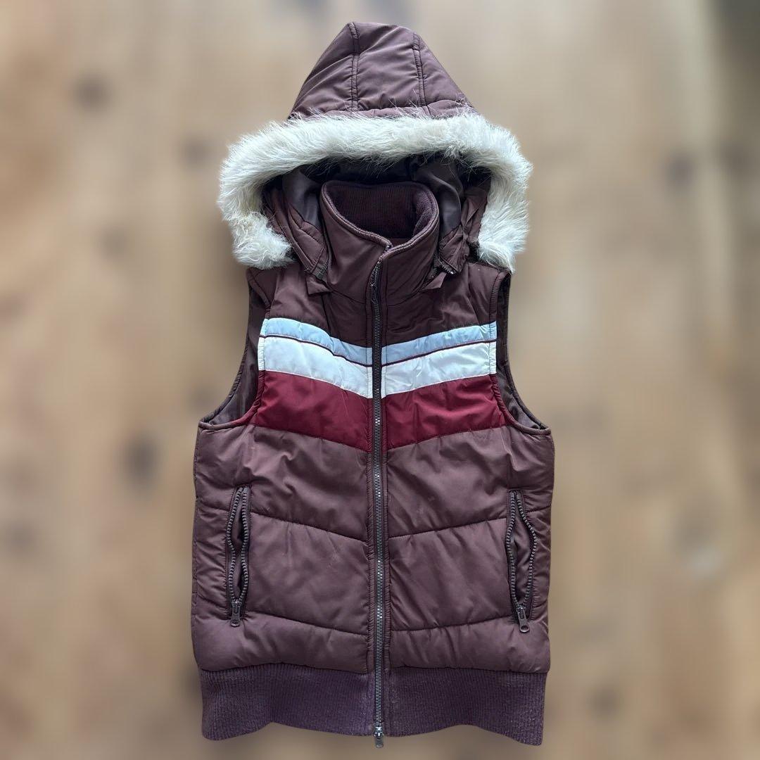 ブラウン ファーダウンベスト フード付き y2k 平成 ギャル男 archive