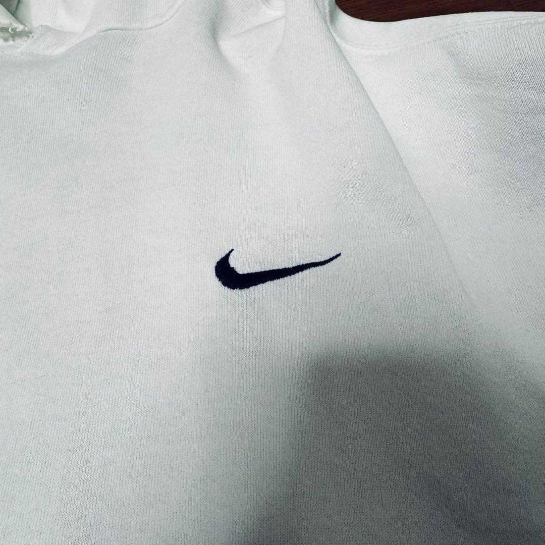 90sナイキビッグシルエット刺繍ロゴパーカースウェットNIKE白ホワイト