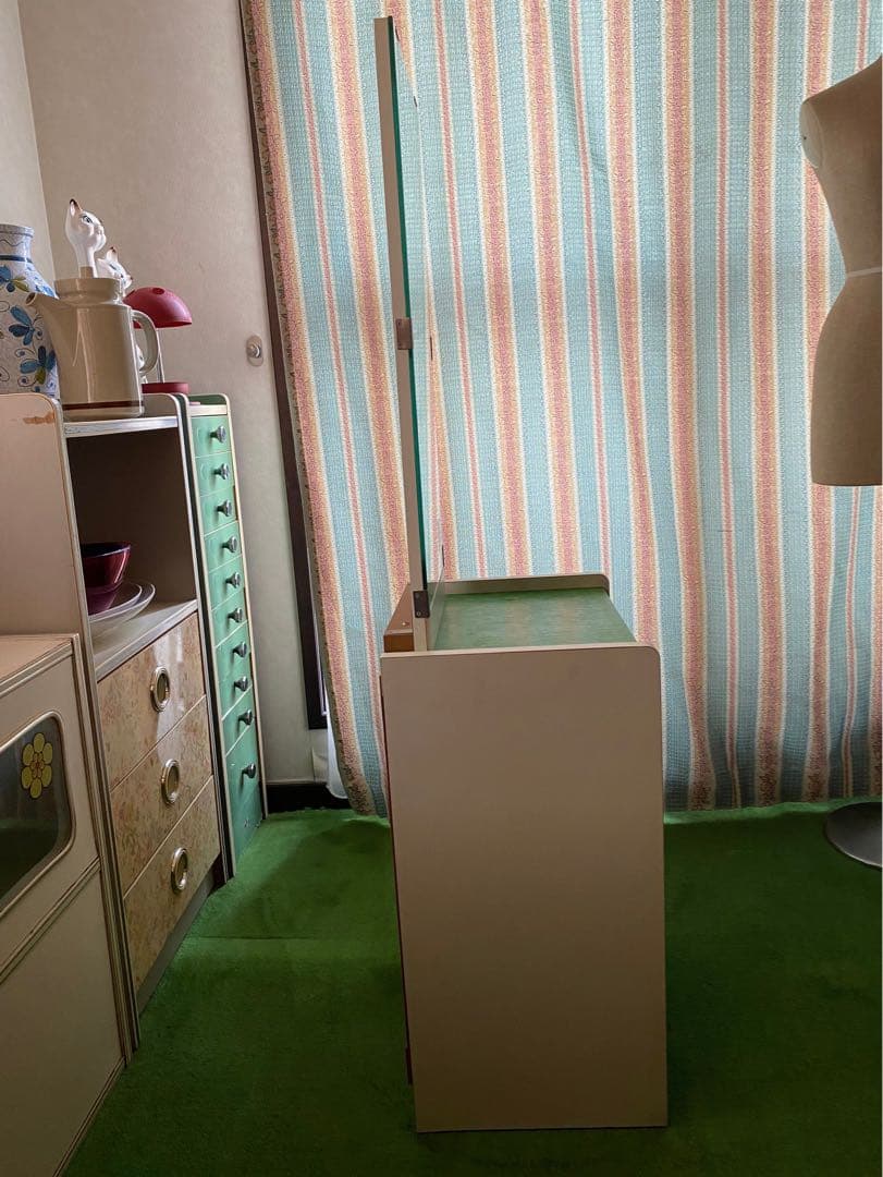 ドレッサー 鏡台 昭和レトロ 当時物 レトロポップ インテリア 緑