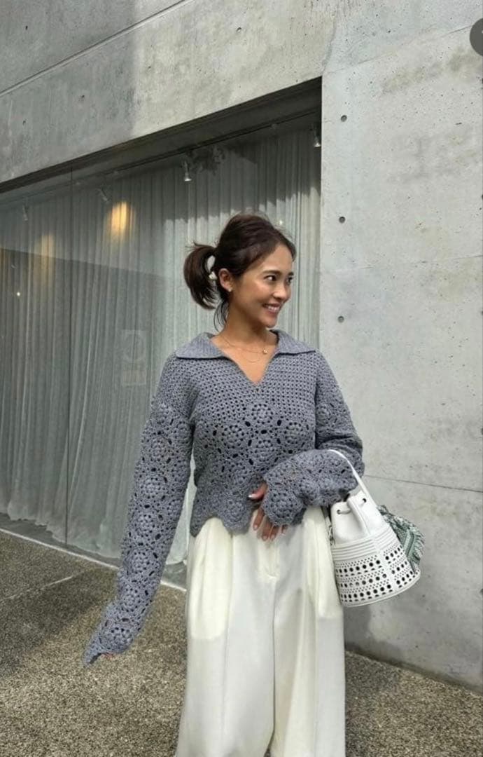 ロージーモンスター flower crochet hand knit グレー - メルカリ