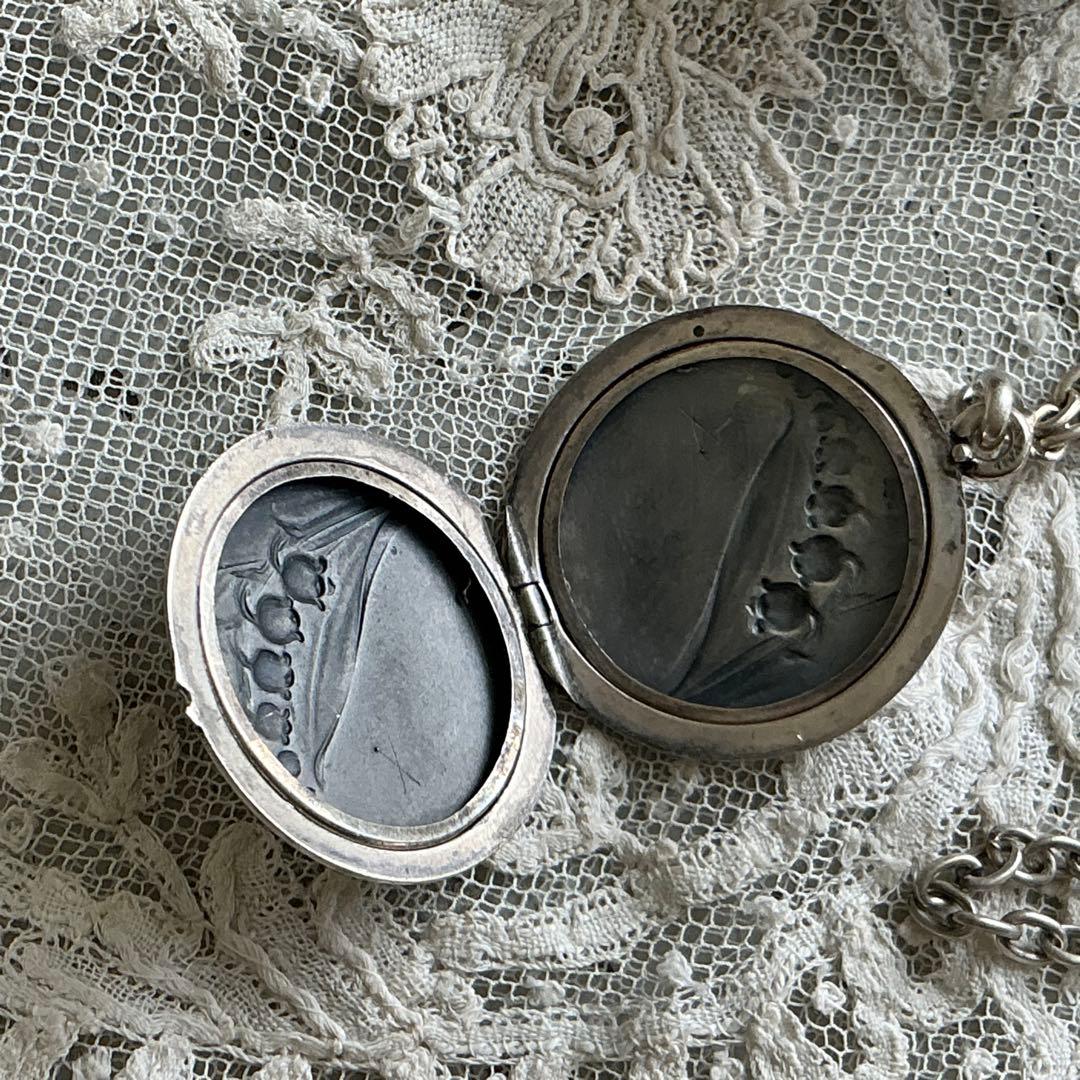 19世紀 フランスアンティーク すずらん 銀 シルバー ロケット ペンダント