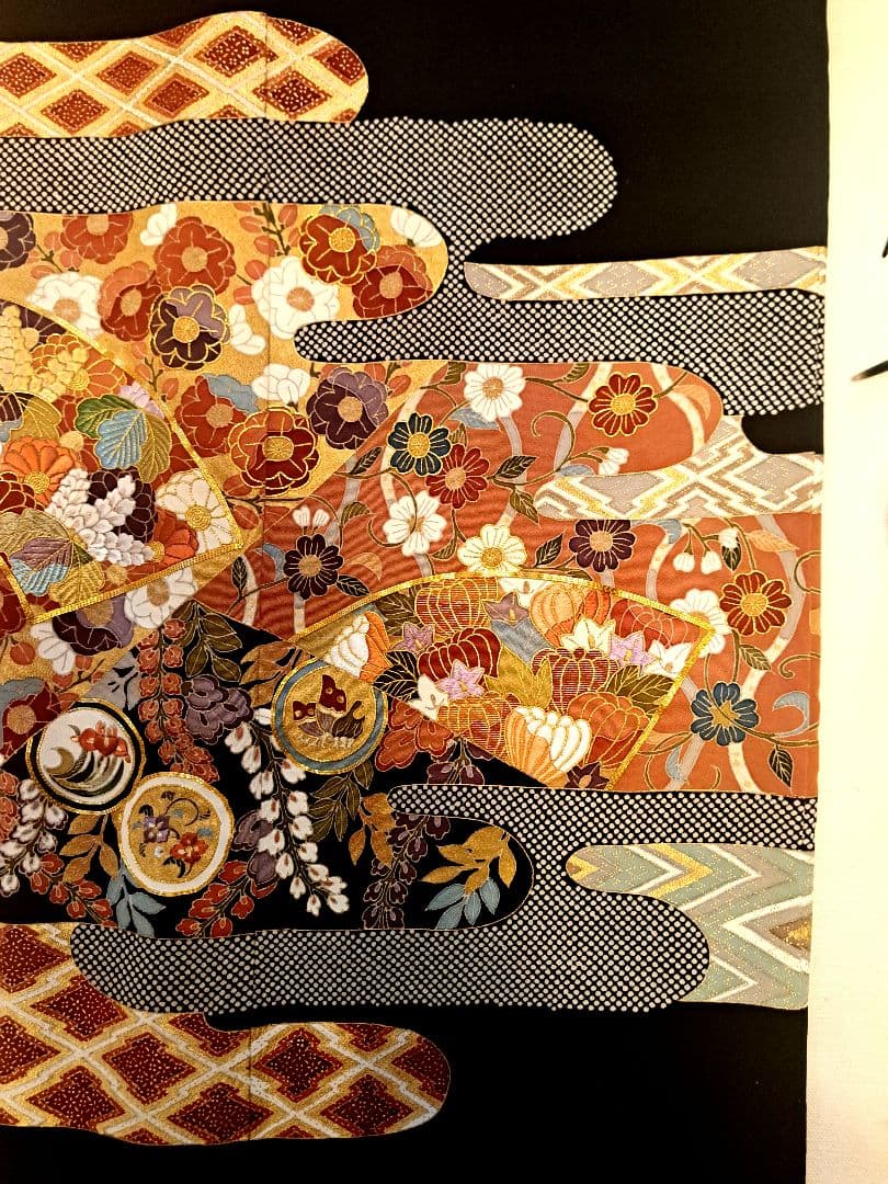 美品❇️豪華黒留袖 手描友禅 刺繍 絞り染め 比翼仕立て 5つ紋 フル